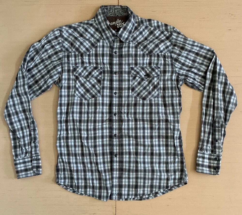 Wrangler 20X Men's Size M Long Sleeve Button Up Snap Button Plaid Western Shirt